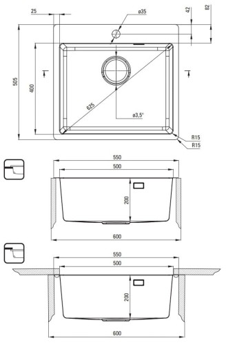 Zlewozmywak stalowy 1-komorowy złoty szczotkowany Olfato Precious Deante