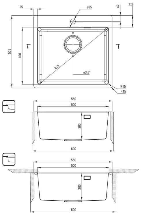 Zlewozmywak stalowy 1-komorowy złoty szczotkowany Olfato Precious Deante