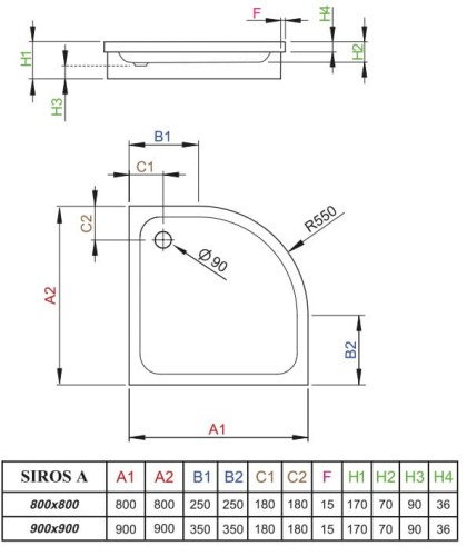 Brodzik półokrągły Radaway Siros A 90x90x17x7