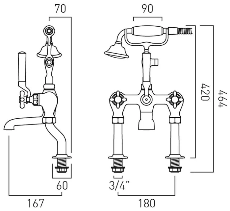 Bateria nawannowa z zestawem prysznicowym Axbridge Cross Chrom Vado