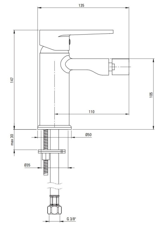 Bateria bidetowa stojąca Tubo Deante chrom BUT030M