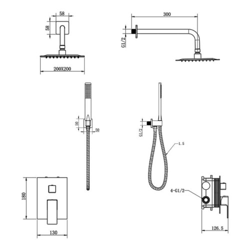 Podtynkowy zestaw prysznicowy z deszczownicą Aquila Chrome Lavita