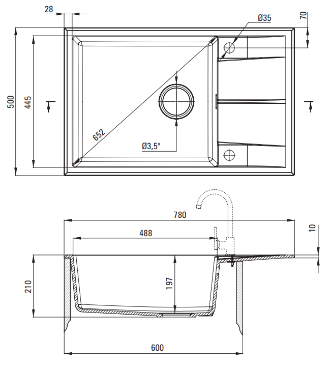 Zlewozmywak granitowy 1-komorowy z ociekaczem Eridan Deante ZQET11B