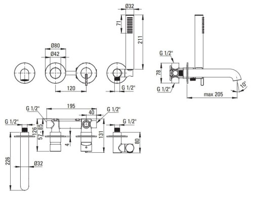 Bateria wannowa 4-otworowa podtynkowa Silia Deante titanium