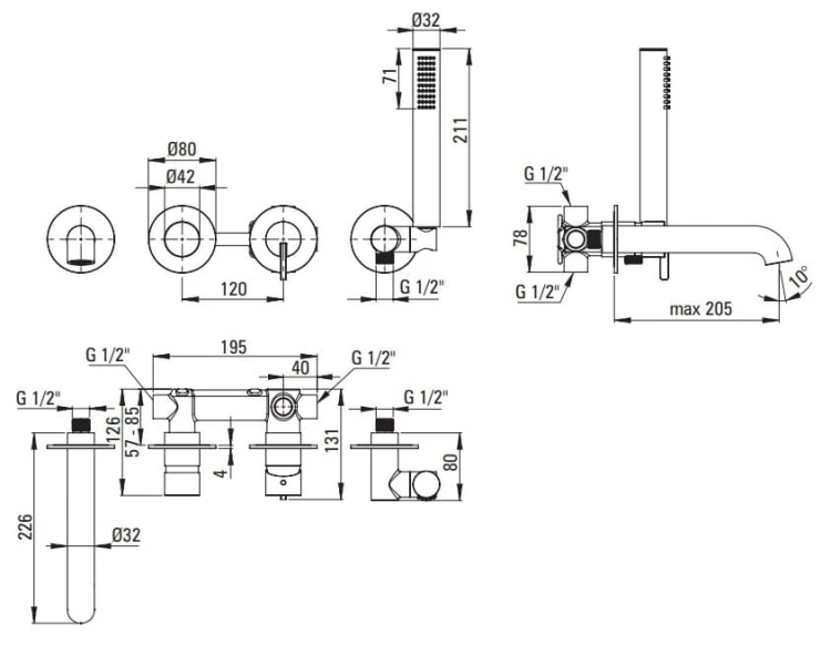 Bateria wannowa 4-otworowa podtynkowa Silia Deante titanium
