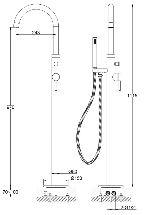 Bateria wannowa wolnostojąca Axel KOHLMAN chrom QF1165A