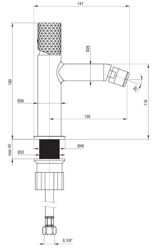 Bateria bidetowa stojąca stal szczotkowana Silia Hexa Deante
