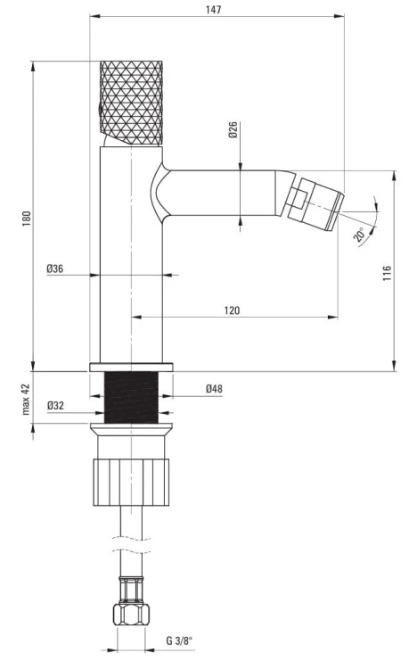 Bateria bidetowa stojąca stal szczotkowana Silia Hexa Deante