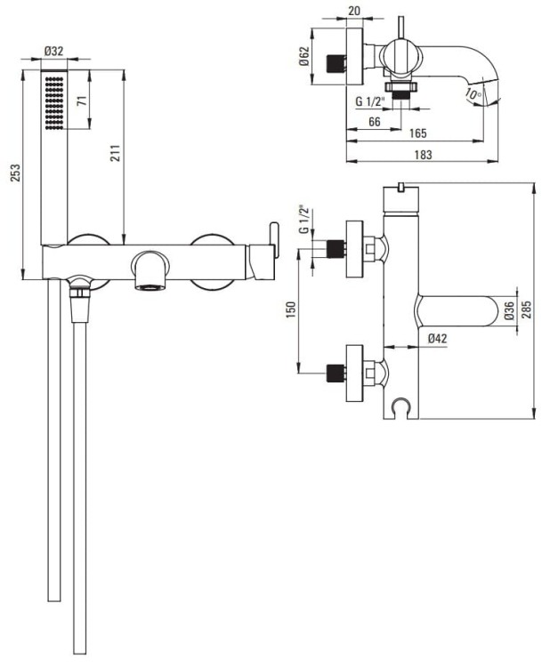 Bateria wannowa z zestawem prysznicowym Silia Deante stal szczotkowana