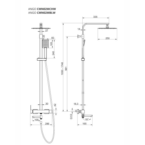 Kolumna prysznicowa corsan ango cmn02mblw