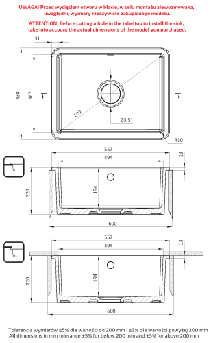 Zlewozmywak ceramiczny 1-komorowy biały Lumi Deante