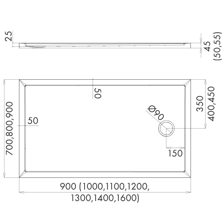 Brodzik prostokątny ESTIMA 80x120 Schedpol Schedline, biały - odpływ krótszy bok