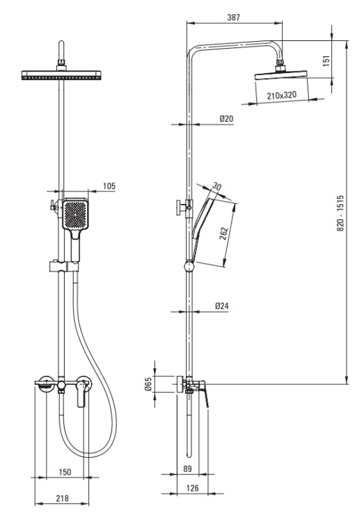 Deszczownica z baterią mieszaczową chrom Loco Deante