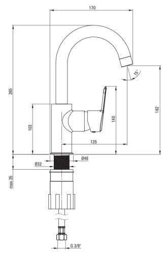 Bateria umywalkowa stojąca z obrotową wylewką U Deante Arnika BQA_024M