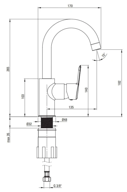 Bateria umywalkowa stojąca z obrotową wylewką U Deante Arnika BQA_024M