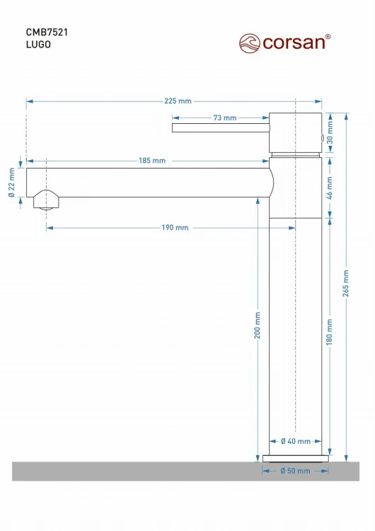 Bateria stojąca corsan cmb7521ch lugo chromowana z ruchomą wylewką