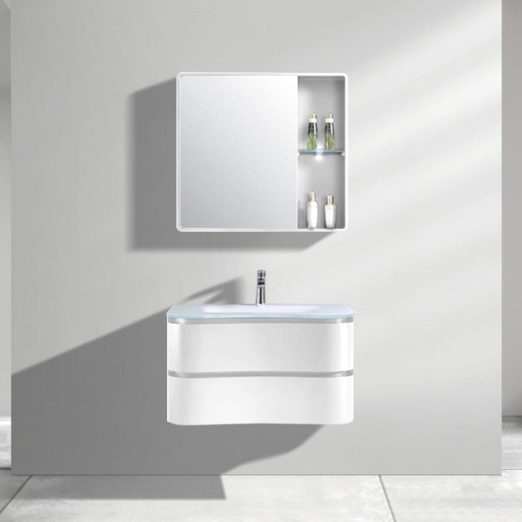 Szafka wisząca z umywalką szklaną Ontario White 600 Lavita