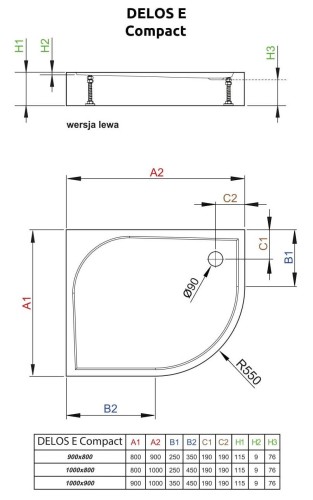 Brodzik asymetryczny Radaway Delos E Compact 100x80x11,5 lewy