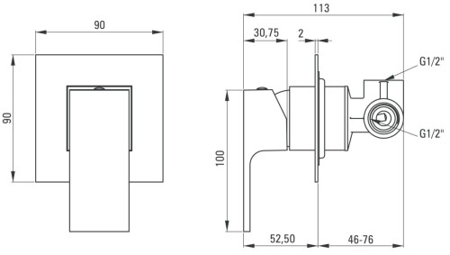 Bateria natryskowa podtynkowa bez przełącznika natrysku Anemon Bis Deante