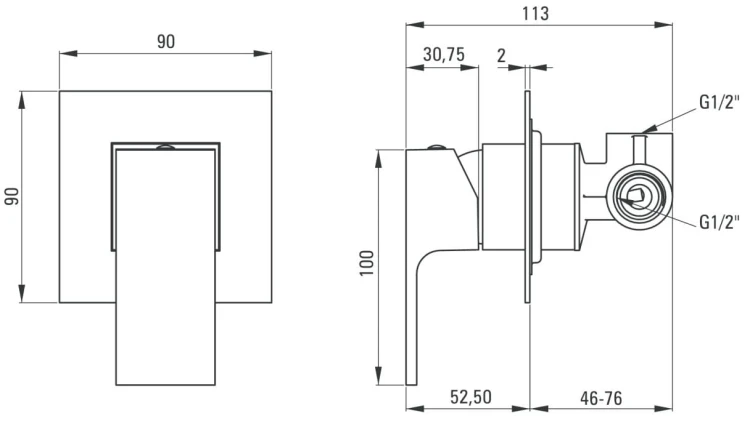 Bateria natryskowa podtynkowa bez przełącznika natrysku Anemon Bis Deante