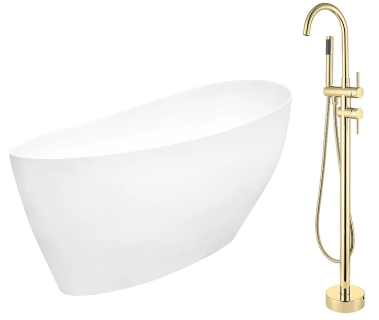 Wanna wolnostojąca Besco Keya 165x70 biała + bateria Illusion I złota