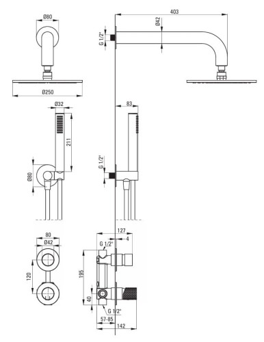 Zestaw prysznicowy podtynkowy złoto szczotkowane Silia Hexa Deante