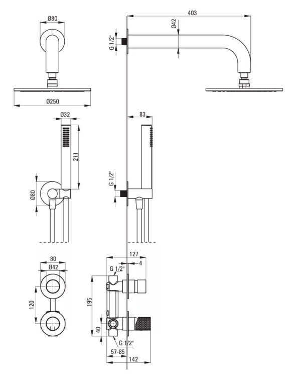 Zestaw prysznicowy podtynkowy złoto szczotkowane Silia Hexa Deante