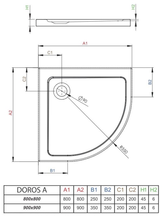 Brodzik półokrągły Radaway Doros A 90x90 Stone kaszmirowy