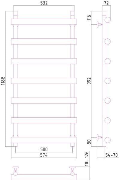 Grzejnik łazienkowy Sunerzha Atlant 120x50cm stal polerowana
