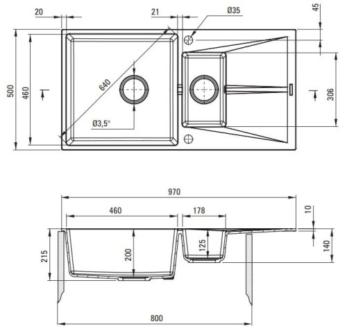 Zlewozmywak granitowy 1.5-komorowy z ociekaczem Corio Deante