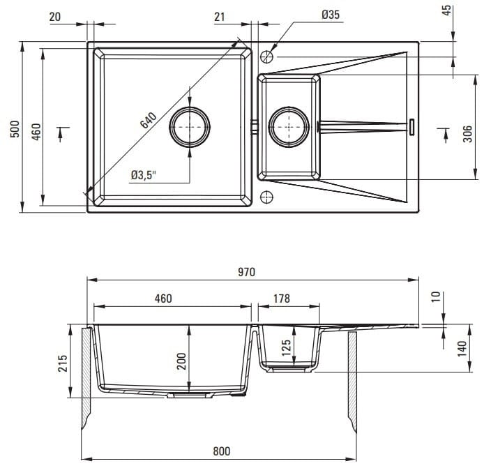 Zlewozmywak granitowy 1.5-komorowy z ociekaczem Corio Deante