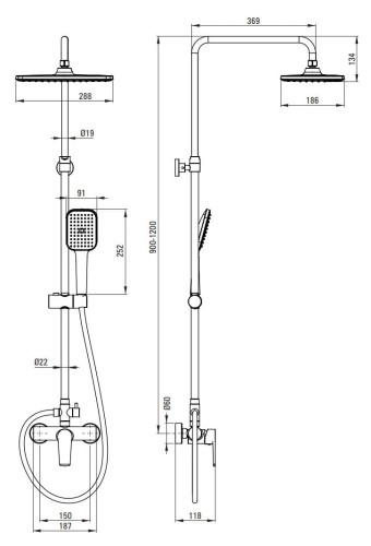 Deszczownica z baterią prysznicową chrom Tubo Deante