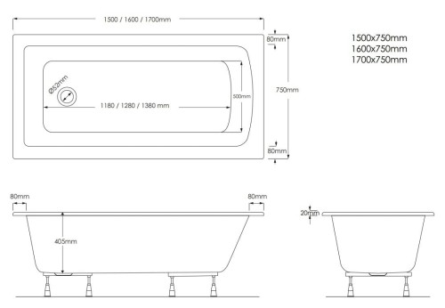 Wanna prostokątna FAIR 160x75cm. Schedpol