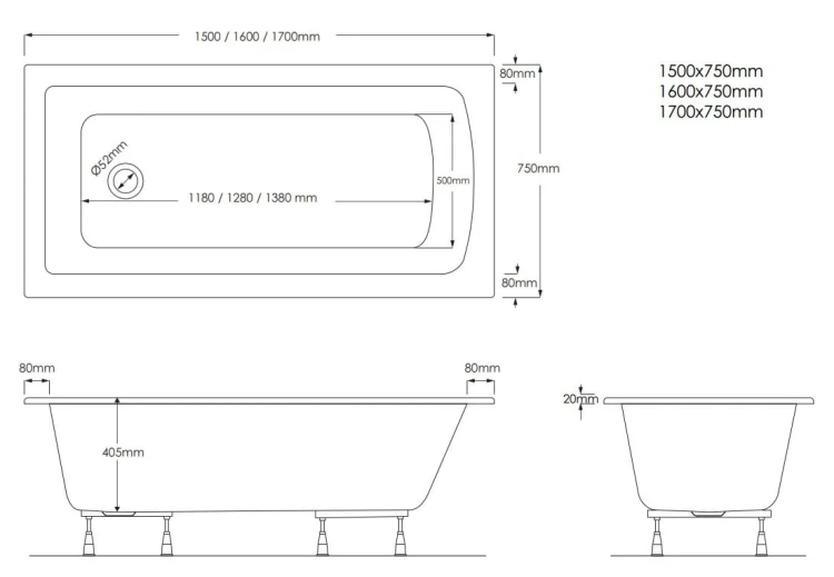 Wanna prostokątna FAIR 160x75cm. Schedpol