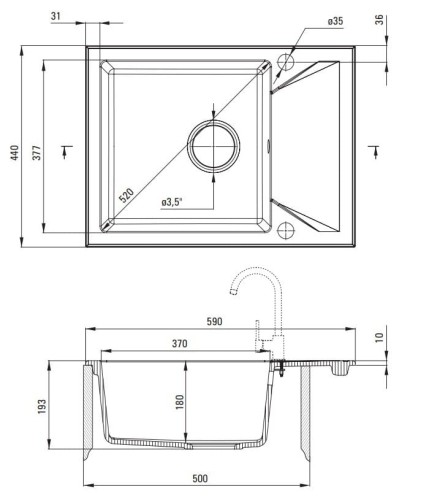 Zlewozmywak granitowy 1-komorowy z ociekaczem nero Evora Deante