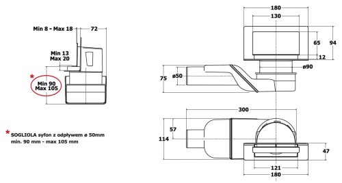 Ścienny odpływ prysznicowy Wally Bonomini satyna