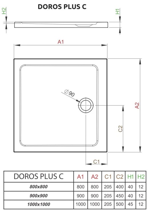 Brodzik kwadratowy Radaway Doros Plus C 100x100