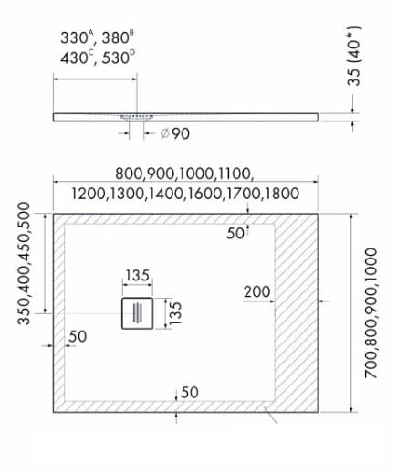 Brodzik prostokątny PROTOS CASHMERE STONE 80x100 Schedpol Schedline, kaszmir