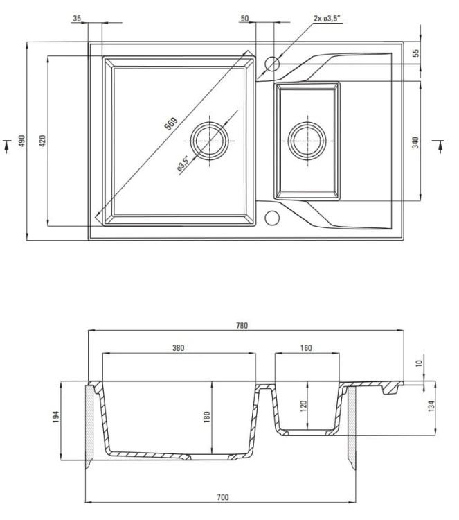 Zlewozmywak granitowy 1.5-komorowy z ociekaczem nero Andante Deante