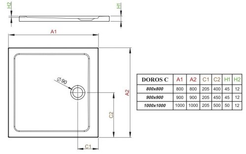 Brodzik kwadratowy biały płytki Radaway Doros C 100x100
