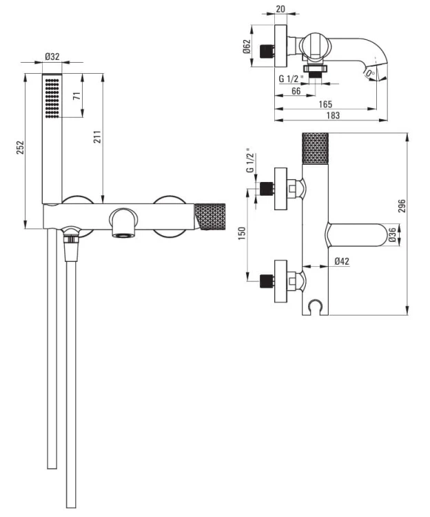 Bateria wannowa ścienna złoto szczotkowane Silia Hexa Deante