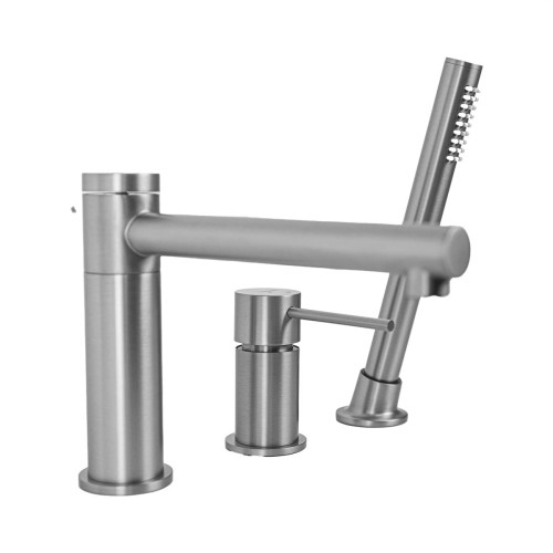 Bateria wannowa 3 otworowa lugo cmb7542bsl z wylewką i słuchawką prysznicową stal szczotkowana