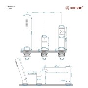 Bateria wannowa 3 otworowa corsan cmb7542bgl lugo z wylewką i słuchawką prysznicową złoto szczotkowane