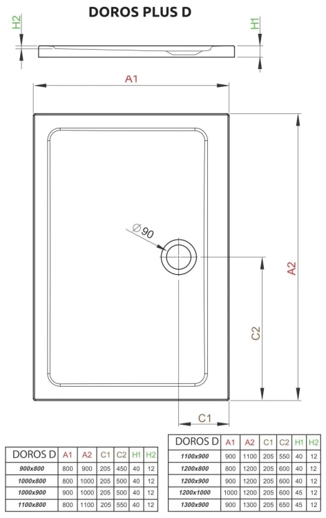 Brodzik prostokątny Radaway Doros Plus D 130x90