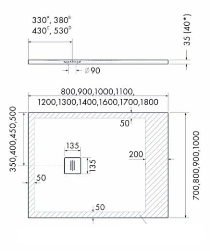 Brodzik prostokątny PROTOS CASHMERE STONE 90x110 Schedpol Schedline, kaszmir