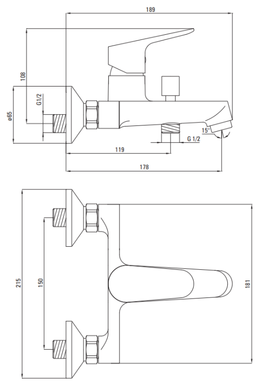 Bateria wannowa ścienna chrom Lemon Deante