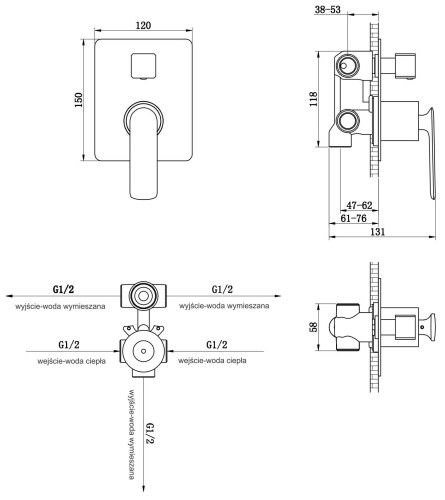 Bateria wannowa podtynkowa Experience KOHLMAN QW211E