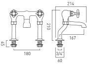Bateria wannowa dwuotworowa Axbridge Cross nikiel polerowany Vado