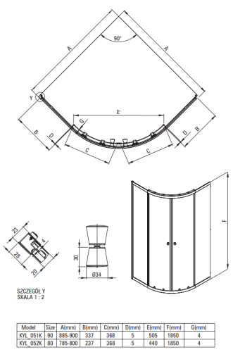 Kabina prysznicowa półokrągła 90x90x185 chrom Cilantro Deante