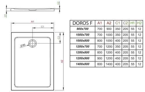 Brodzik prostokątny Radaway Doros F 140x80